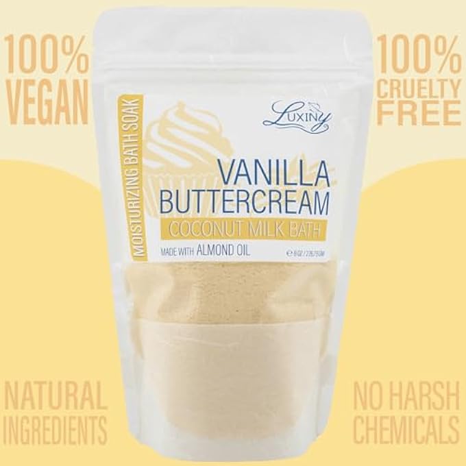 Luxiny Vegan Milk Bath Soak Made with Moisturizing Coconut Milk Powder & Sweet Almond Oil for a Bath Bomb Dust Soothing Fizz & Relaxing Soak, 8 oz. (Vanilla Buttercream) - Image 2